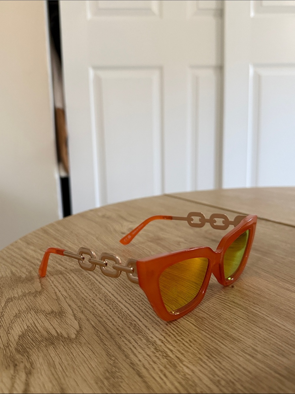 Orange Cat-Eye Chain-Arm Sunglasses - Women's Accessories